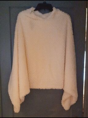 Cream Plush Poncho - Soft Cozy Layering